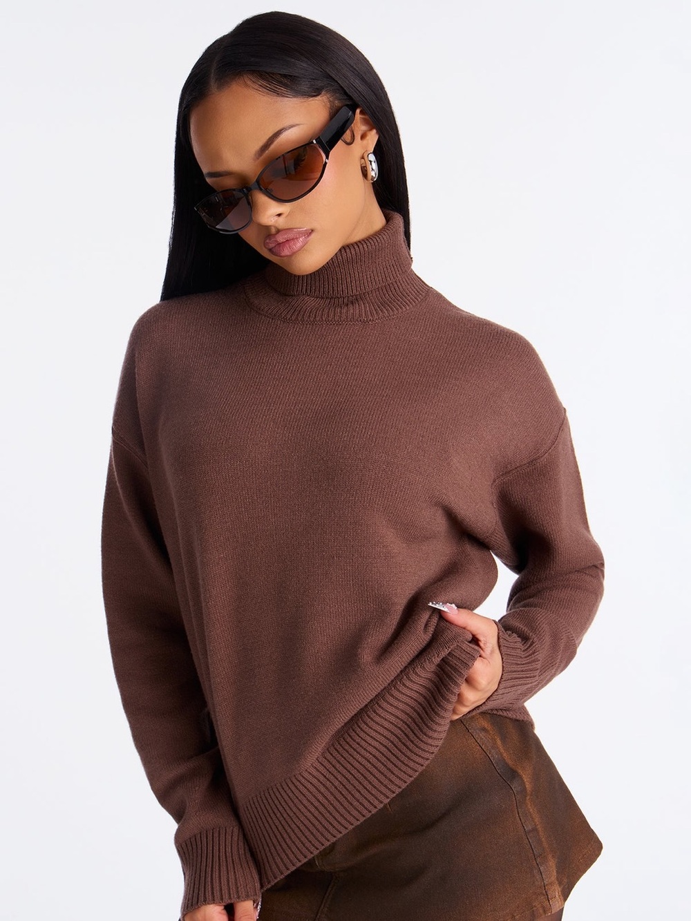 Fashion nova Brown & WHITE Turtleneck Sweater BUNDLE